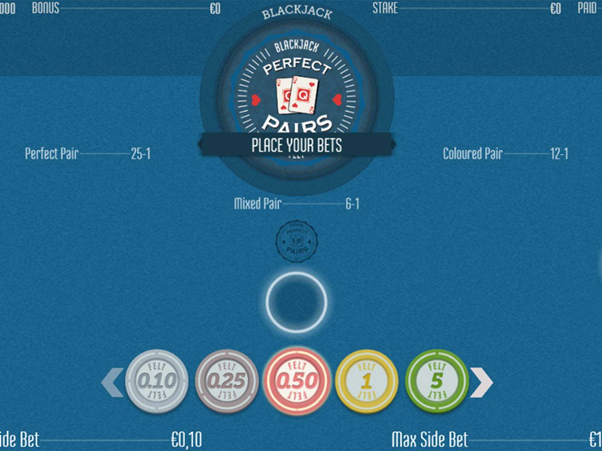 Đặt cược cho Perfect Pairs Blackjack